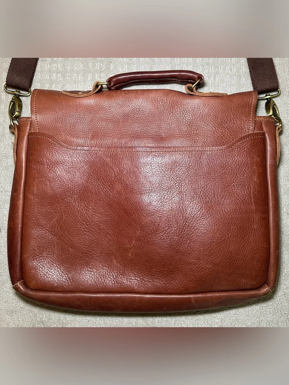 Duluth‎ Trading Co Full Grain Leather Briefcase Laptop Brown Saddle Messenger